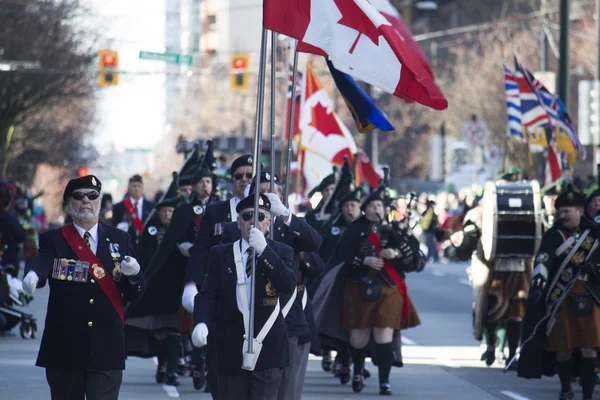 Militär veteran band på St patrick's day parade, vancouver, bc — Stockfoto