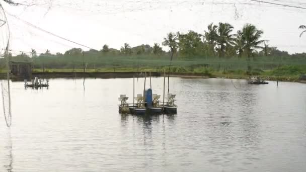 ゴア州のエビ養殖場やエビ養殖場で使用されているプロペラと通気システムインド — ストック動画