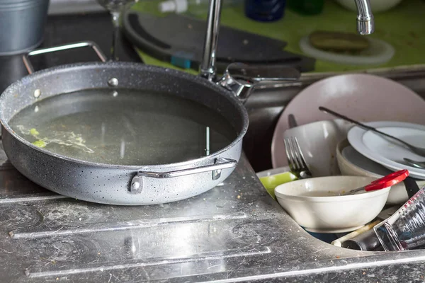 Very Dirty Disastrous Kitchen Sink — Stock Photo, Image