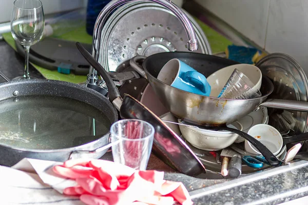 Very Dirty Disastrous Kitchen Sink — Stock Photo, Image