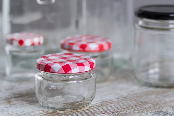 Empty Glass Jars Different Sizes Shapes — стоковое фото