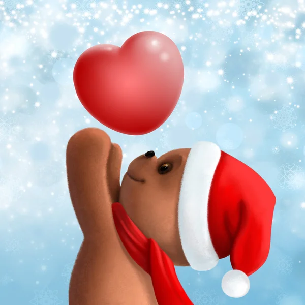 Medvídek v klobouku vánoční — Stock fotografie