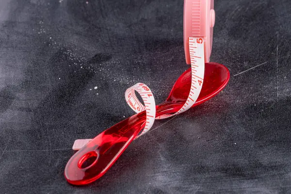 Measuring Tape Red Plastic Spoon — Stock fotografie