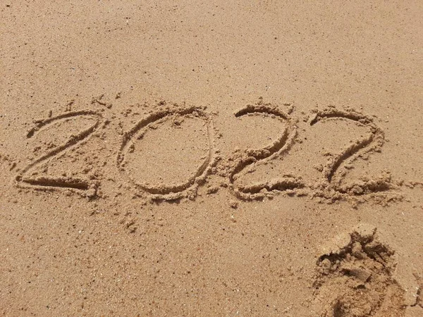 Year 2022 Written Sand — Stock Photo, Image