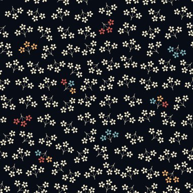 siyah arka plan üzerine Vintage minik çiçek deseni