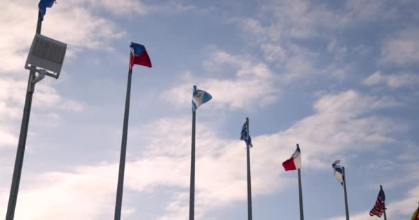 Montréal Canada Circa Septembre 2020 Panneaux Caméra Sur Les Drapeaux — Video