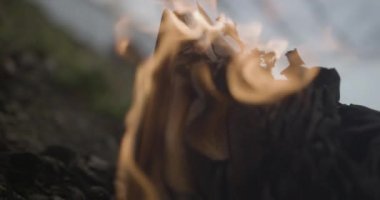 Kamera, ormanda yanan eski bir büyü kitabının yanan sayfalarını yavaş yavaş yakıyor. Putperest, şaman ya da büyücülük kavramsal filmi.
