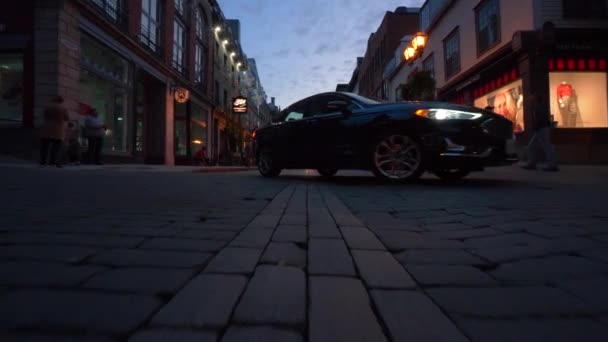 Busy Streets Old Quarter Quebec Evening Middle Street View Cars — Stock Video
