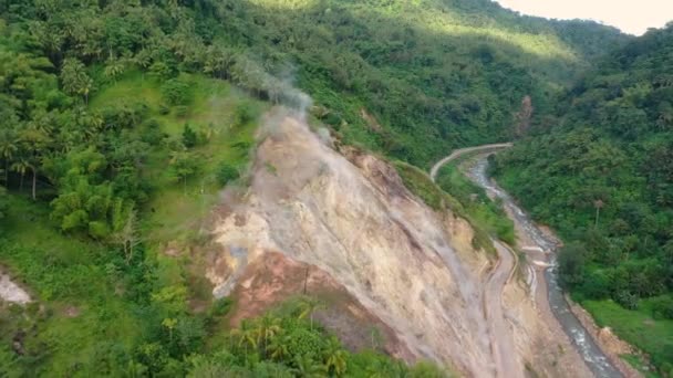 Aerial View Hot Vapor Rising Mag Aso Volcano Steam Spring — Vídeo de Stock