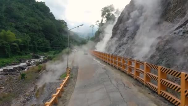 Driving Road Mag Aso Volcanic Steam Spring Okoy River Nature — Vídeo de stock