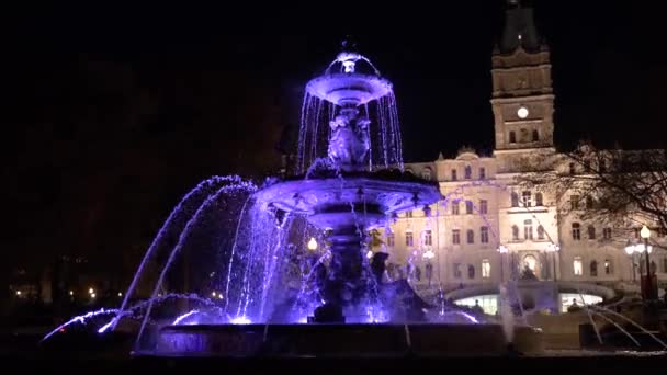 Colorful Lights Fontaine Tourny Aka Fontaine Bordeaux Parliament Hill Quebec — ストック動画