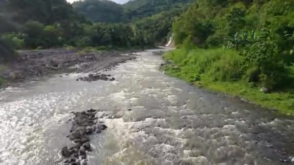Fast Drone Clip Flying River Rapids Tropical Rain Forest Green — Vídeo de stock