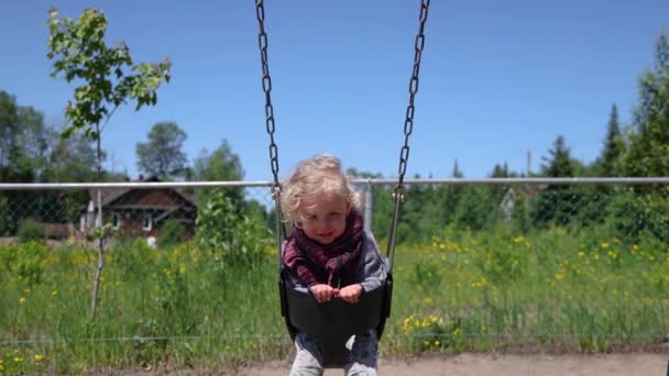 Closeup Slow Video Joyful Three Year Old Boy Wearing Red — Stockvideo