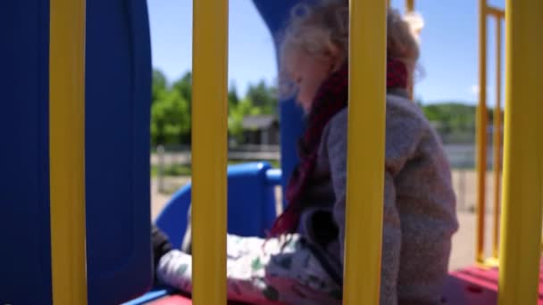 Close Slow Motion Video Selective Focus Playground Blurry Three Year — Stock video