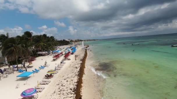 Aerial Video Popular Beach Playa Del Carmen Mexico Tourists Enjoying — ストック動画