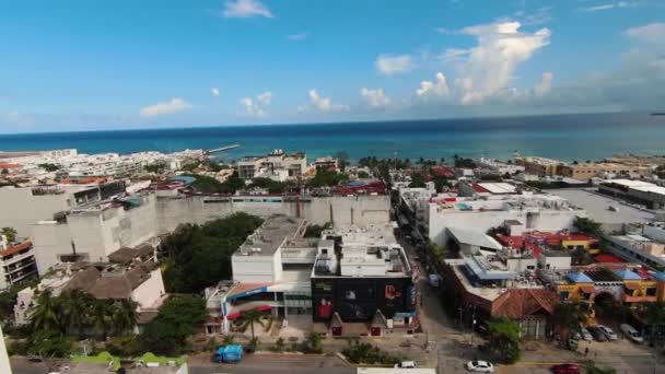Drónklipet Karibi Tengerparti Üdülővárosról Playa Del Carmenről Mexikóban Szállodák Kereskedelmi — Stock videók