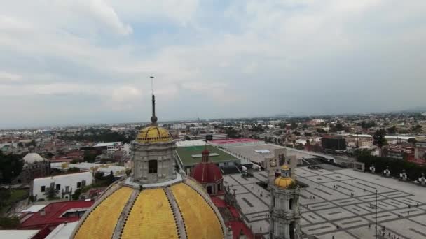 Drone Clip Golden Cupola Basilica Our Lady Guadalupe Ending View — Vídeos de Stock