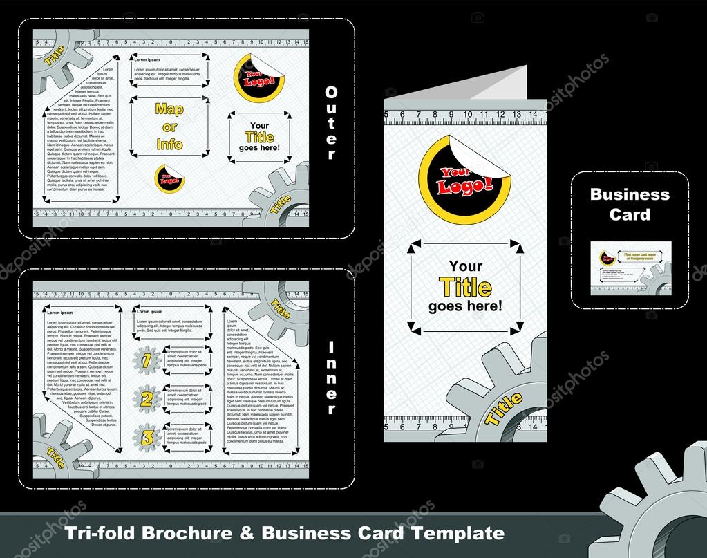 Technical tri-fold depliant and business card template