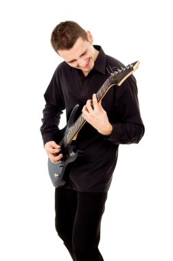elektro gitar güzel bir çocukla çalış