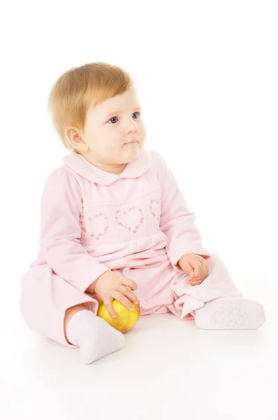 Egy kis baba megeszik az alma — Stock Fotó