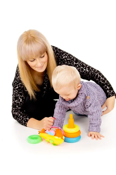 Mom plays with a small baby — Stock Photo, Image
