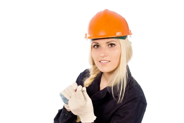 Vacker flicka builder hålla skruvmejsel — Stockfoto