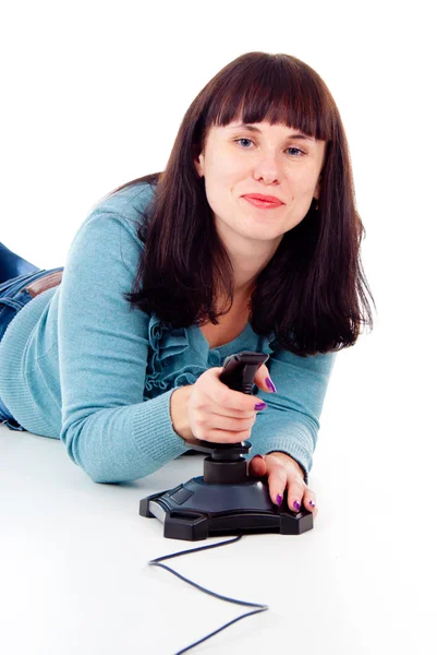 Hermosa chica feliz, jugando videojuegos —  Fotos de Stock