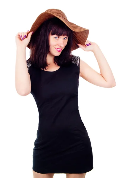 Hermosa chica posa en el sombrero — Foto de Stock