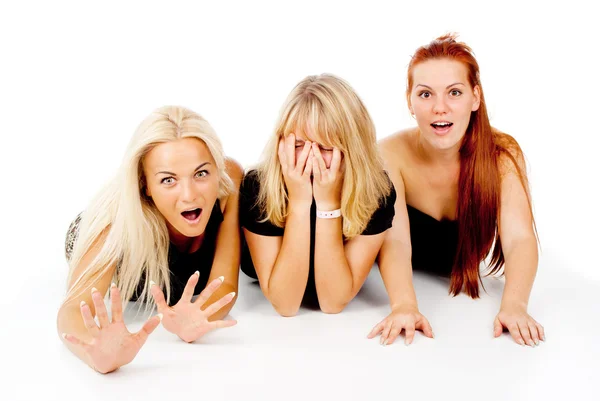 Beautiful girls frightened look, shout — Stock Photo, Image