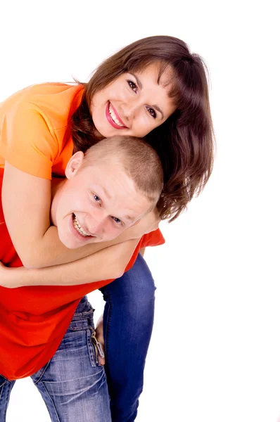 A happy family, a couple of wife at the top of the — Stock Photo, Image