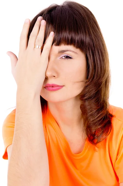 Beautiful girl checks vision — Stock Photo, Image