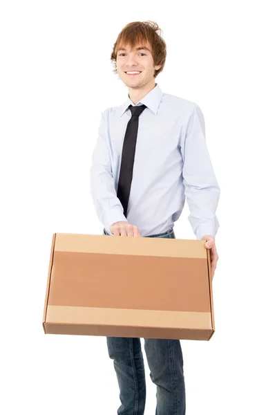 Un chico guapo hizo una compra, vestido con camisa y corbata —  Fotos de Stock