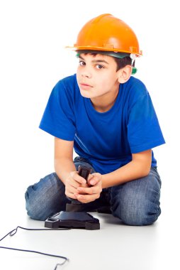 bir sopa ve kask çocuk