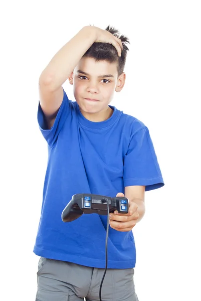 Bambino che gioca ai giochi per computer sul joystick — Foto Stock