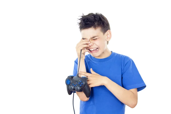 Child plays games on the joystick — Stock Photo, Image