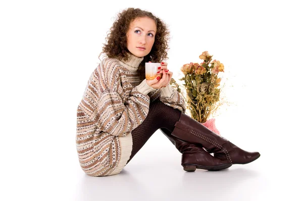 Confortar a la chica en un suéter — Foto de Stock