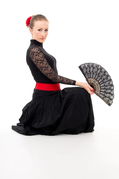 Girl in a dress with a Fan and Carmen — Stock Photo, Image