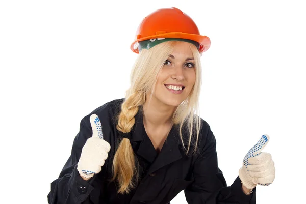 Menina em um capacete e roupão — Fotografia de Stock