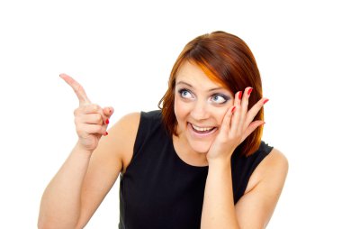 güzel kızıl saçlı kız Puan bir parmak