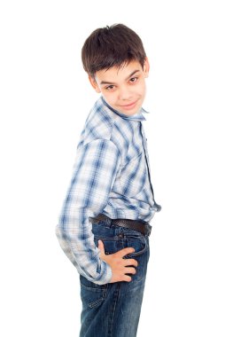 yakışıklı çocuk bir gömlek izole standları