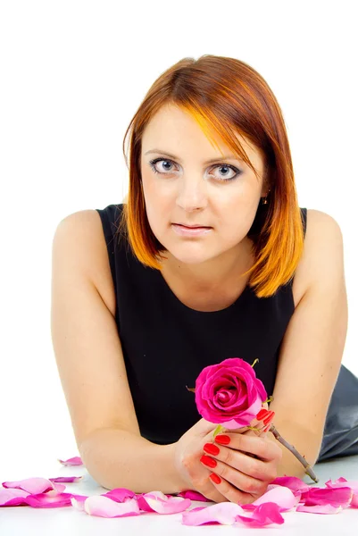 Beautiful girl with a rose — Stock Photo, Image