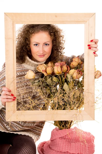 Beautiful girl with frame — Stock Photo, Image