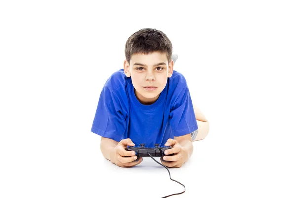 Jongen houden de joystick — Stockfoto