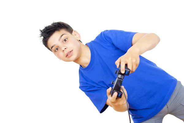 Jongen speelt video games op de joystick — Stockfoto