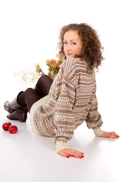 Girl sitting comfortably and is heated — Stock Photo, Image