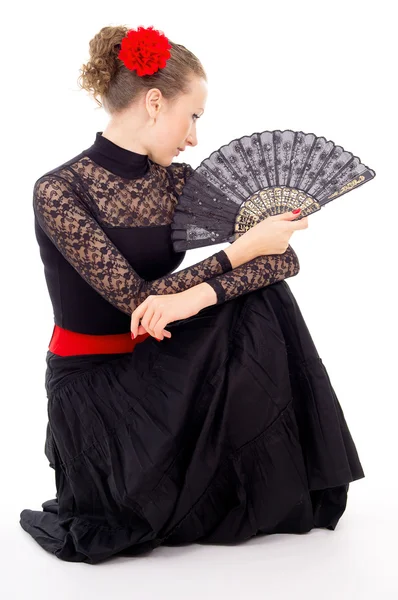 Dziewczyna z fanem tańca carmen — Zdjęcie stockowe