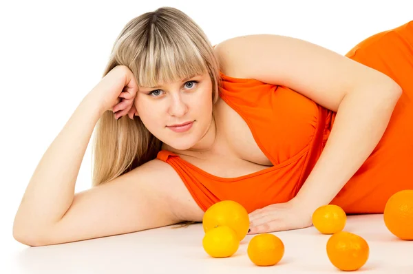 Girl with oranges — Stock Photo, Image