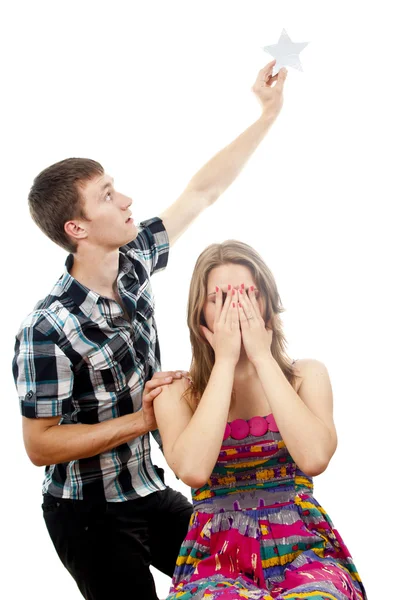 Guy pulls out a star — Stock Photo, Image