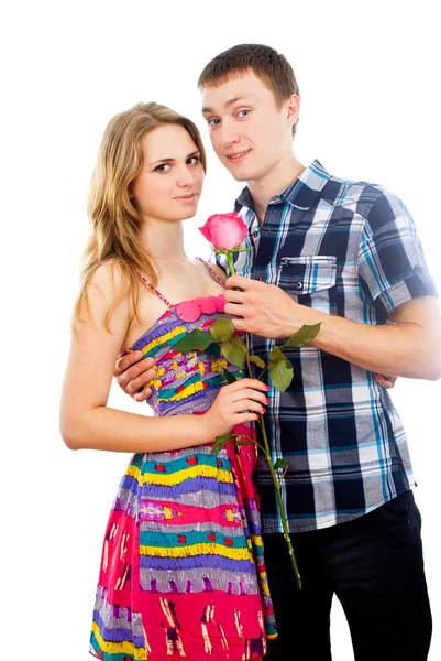 Happy couple with a rose — Stock Photo, Image
