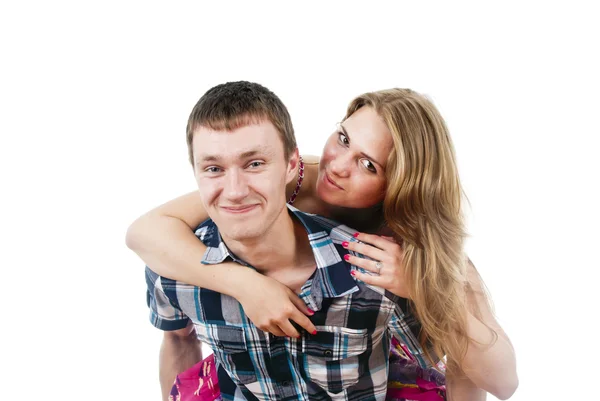 Chica feliz con un chico — Foto de Stock